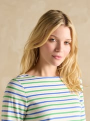 Joules Harbour Green Blue Striped Boat Neck Breton Top - Image 4 of 7