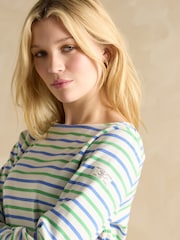 Joules Harbour Green Blue Striped Boat Neck Breton Top - Image 5 of 7
