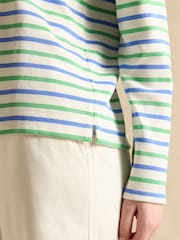 Joules Harbour Green Blue Striped Boat Neck Breton Top - Image 6 of 7