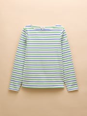 Joules Harbour Green Blue Striped Boat Neck Breton Top - Image 7 of 7