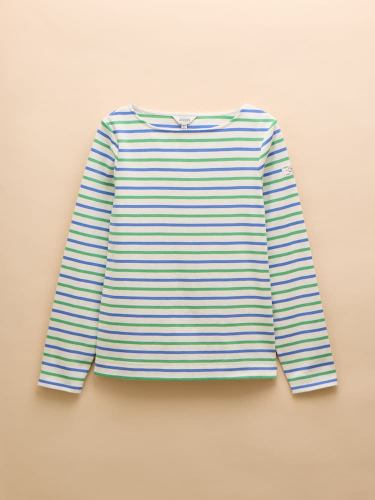 Joules Harbour Green Blue Striped Boat Neck Breton Top - Image 7 of 7