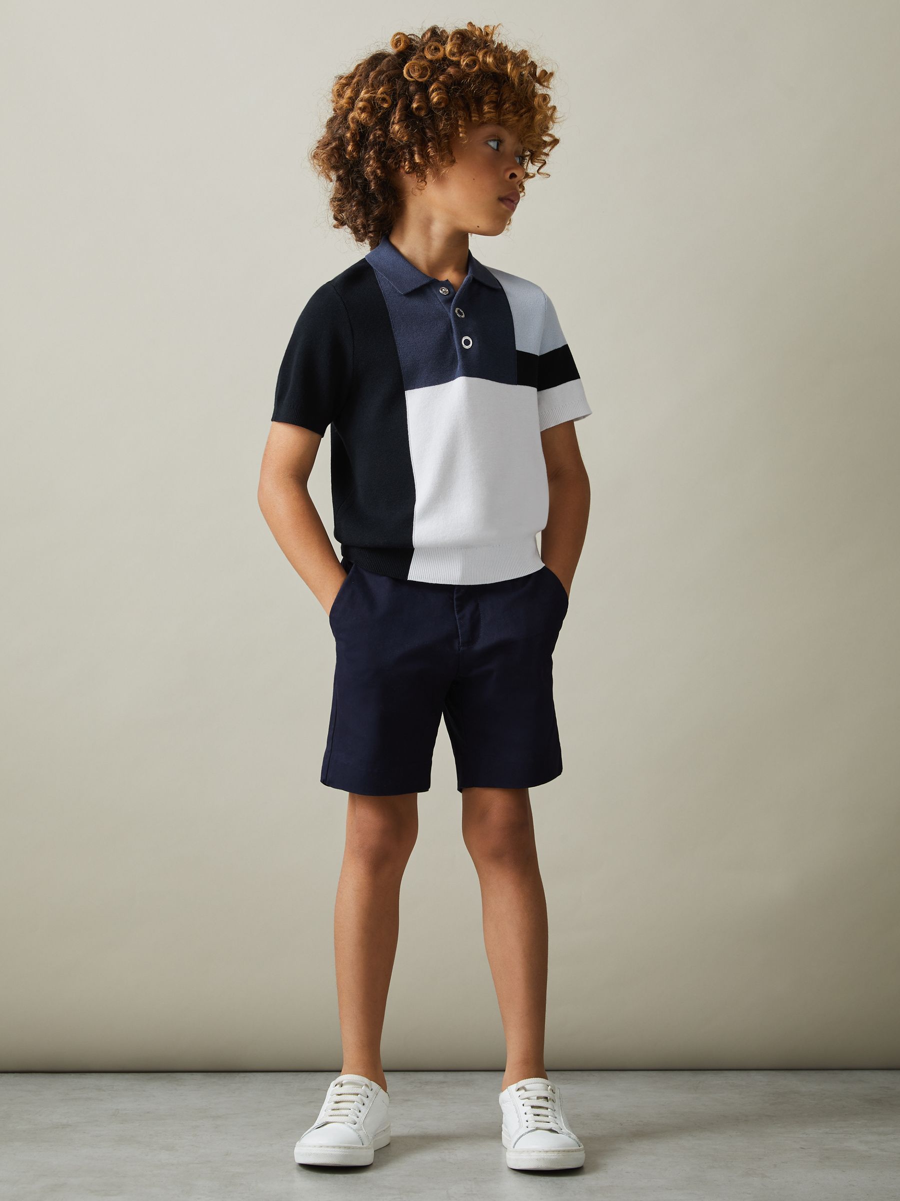 Reiss Blue Multi 9-13 Yrs Colourblock Polo Shirt In Black