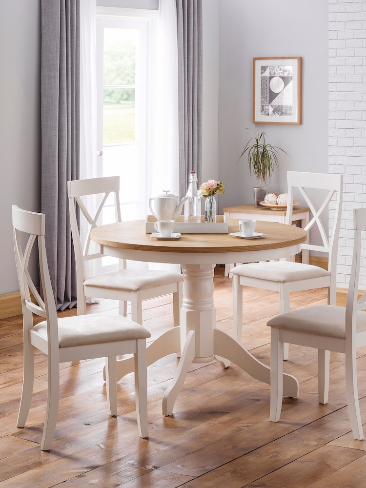 Julian Bowen Ivory Oak Davenport Round Pedestal Table - Image 1 of 3