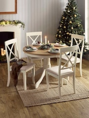Julian Bowen Ivory/Oak Effect Davenport Round 4 Seater Dining Table - Image 5 of 9