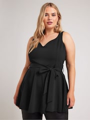 Yours Curve Black Sweetheart Peplum Top - Image 1 of 5