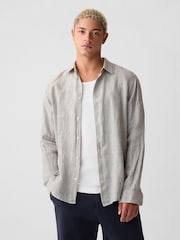 Gap Grey 100% Linen Long Sleeve Shirt - Image 1 of 4
