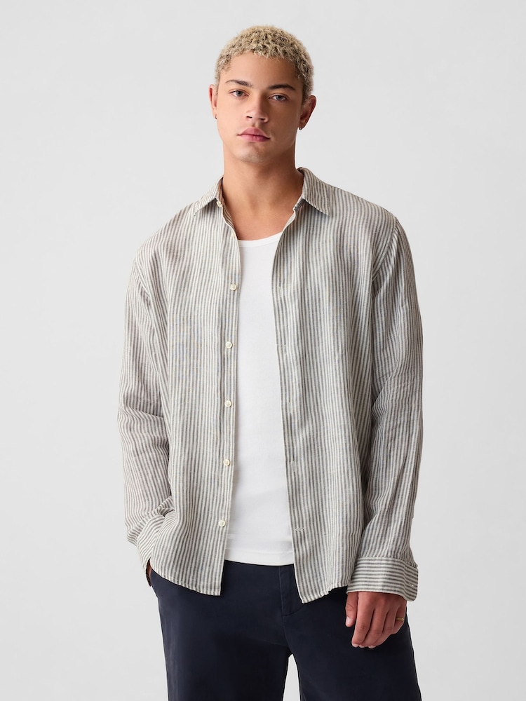 Gap Grey 100% Linen Long Sleeve Shirt - Image 1 of 4 Gap Grey 100% Linen Long Sleeve Shirt - Image 1 of 4