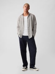 Gap Grey 100% Linen Long Sleeve Shirt - Image 3 of 4