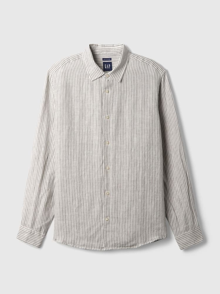 Gap Grey 100% Linen Long Sleeve Shirt - Image 4 of 4 Gap Grey 100% Linen Long Sleeve Shirt - Image 4 of 4