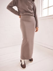 Neutrale Farbe - Cosy Soft Touch Column Midi Skirt - Bild 3 von 8