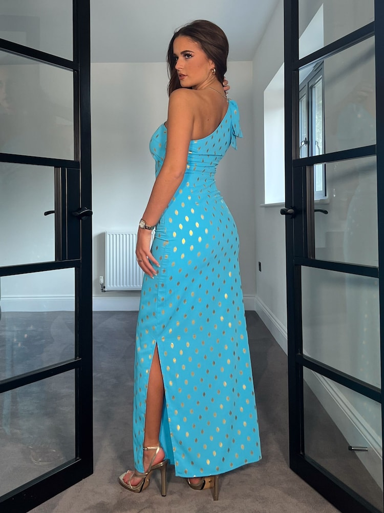 Girl In Mind Blue Nancy One Shoulder Bow Detail Maxi Dress - Image 2 of 4 Girl In Mind Blue Nancy One Shoulder Bow Detail Maxi Dress - Image 2 of 4