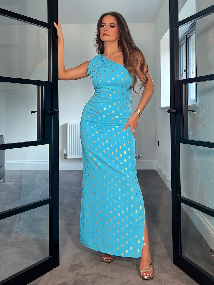 Girl In Mind Blue Nancy One Shoulder Bow Detail Maxi Dress - Image 4 of 4 Girl In Mind Blue Nancy One Shoulder Bow Detail Maxi Dress - Image 4 of 4
