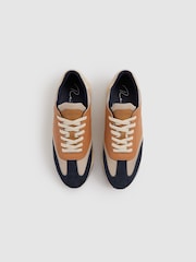 Reiss Navy/Camel Emmett Leather Suede Running Trainers - Image 3 of 5