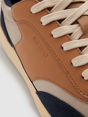 Reiss Navy/Camel Emmett Leather Suede Running Trainers - Image 5 of 5