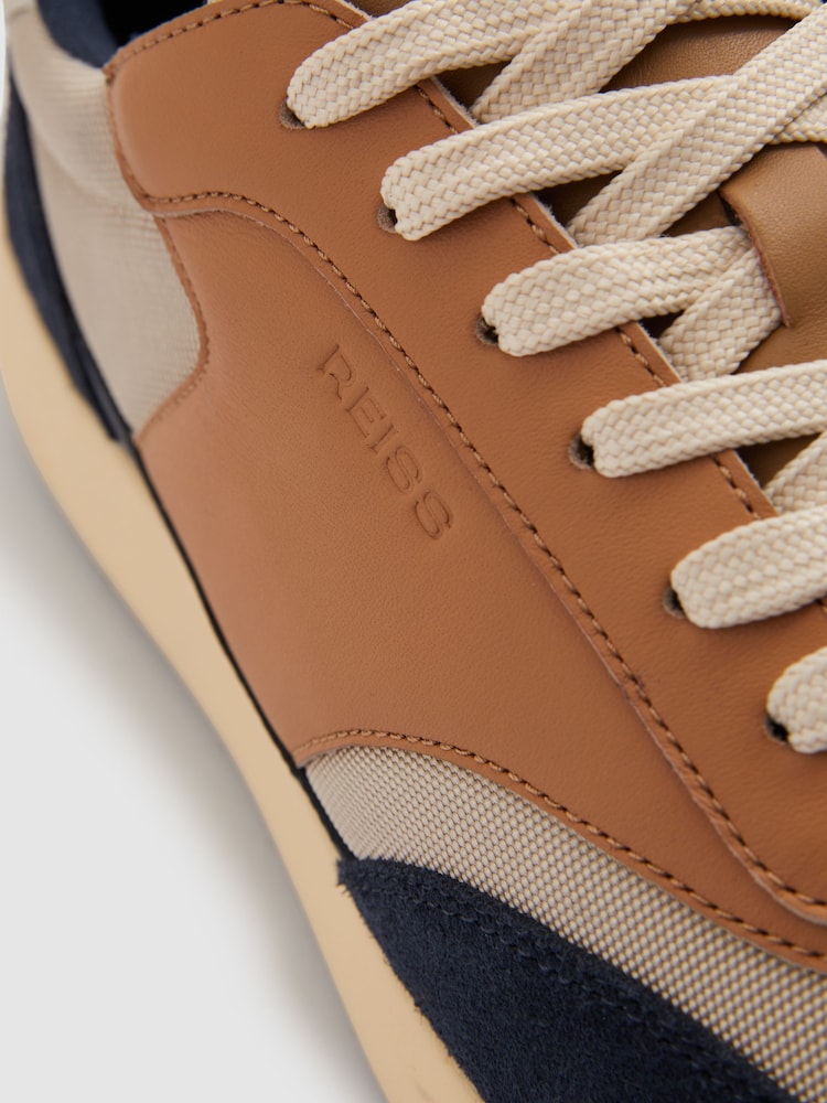 Reiss Navy/Camel Emmett Leather Suede Running Trainers - Image 5 of 5