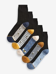 Blue/Ochre Bee Footbed Ankle Socks 5 Pack - Image 1 of 6