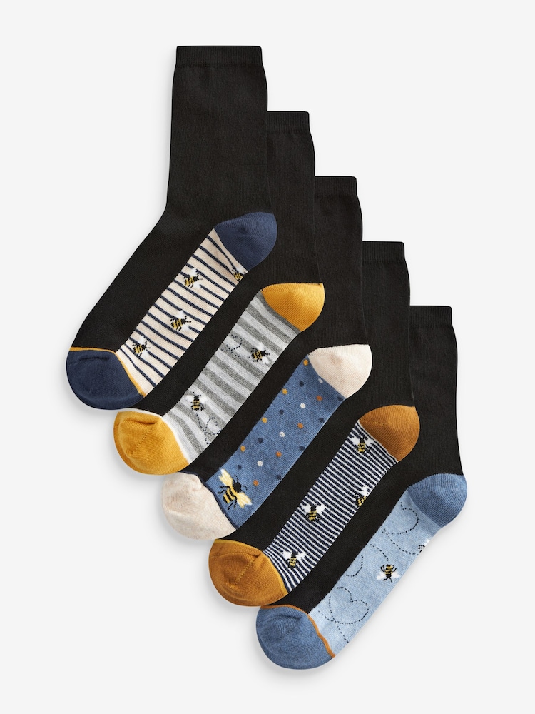 Abeja azul / ocre - Pack de 5 pares de calcetines tobilleros con detalle en la planta - Imagen 1 de 6 Abeja azul / ocre - Pack de 5 pares de calcetines tobilleros con detalle en la planta - Imagen 1 de 6