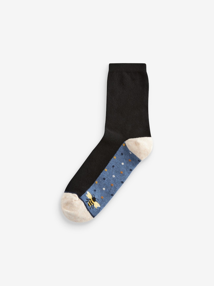 Blue/Ochre Bee Footbed Ankle Socks 5 Pack - Image 2 of 6