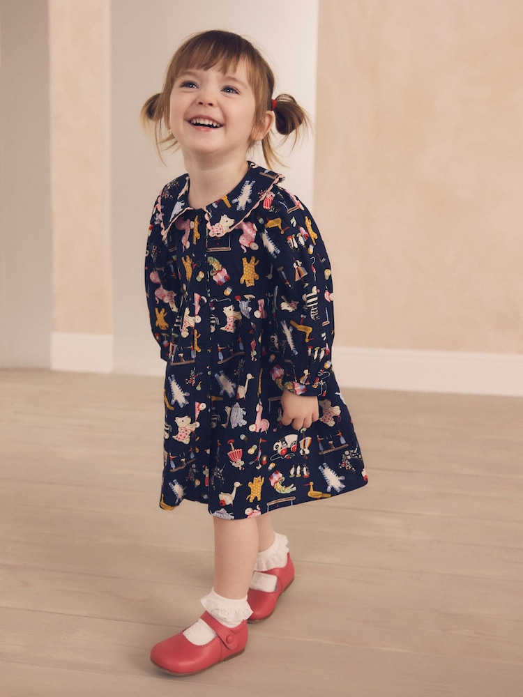 Cath Kidston Navy Printed Long Sleeve Collar 100% Cotton Dress (3mths-8yrs) - Image 1 of 10