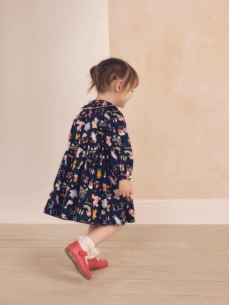 Cath Kidston Navy Printed Long Sleeve Collar 100% Cotton Dress (3mths-8yrs) - Image 2 of 10
