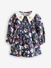 Cath Kidston Navy Printed Long Sleeve Collar 100% Cotton Dress (3mths-8yrs) - Image 5 of 10