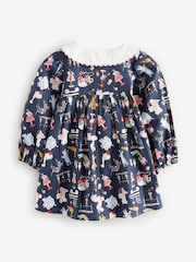 Cath Kidston Navy Printed Long Sleeve Collar 100% Cotton Dress (3mths-8yrs) - Image 6 of 10