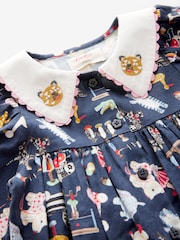 Cath Kidston Navy Printed Long Sleeve Collar 100% Cotton Dress (3mths-8yrs) - Image 7 of 10