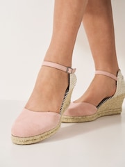 Crew Clothing Pink Leather Jute Wedge Heel Espadrilles - Image 1 of 5