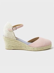 Crew Clothing Pink Leather Jute Wedge Heel Espadrilles - Image 2 of 5