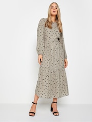 Long Tall Sally Beige Brown Spot Print Tiered Midi Dress - Image 1 of 4