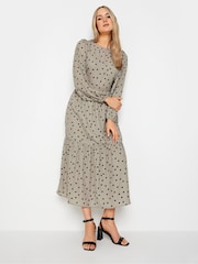 Long Tall Sally Beige Brown Spot Print Tiered Midi Dress - Image 2 of 4