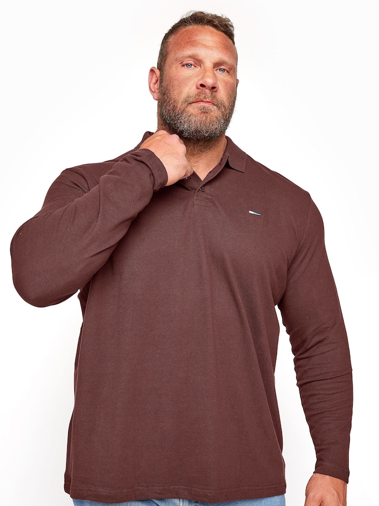 Rot - BadRhino Big & Tall Essential 100% Cotton Long Sleeve Polo Shirt - Bild 1 von 3
