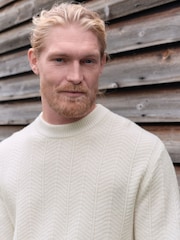 Ecru White Regular Fit Signature Lambswool/Cashmere Blend Crew Jumper - Image 1 of 7