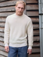 Ecru White Regular Fit Signature Lambswool/Cashmere Blend Crew Jumper - Image 2 of 7