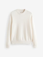 Ecru White Regular Fit Signature Lambswool/Cashmere Blend Crew Jumper - Image 6 of 7