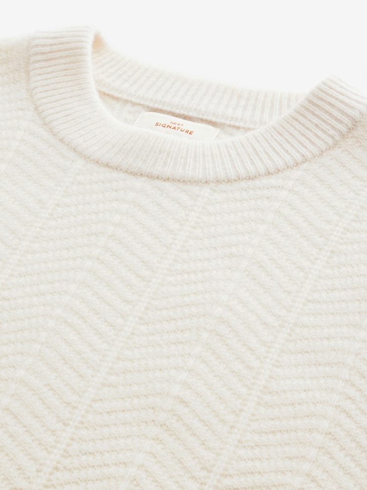 Ecru White Regular Fit Signature Lambswool/Cashmere Blend Crew Jumper - Image 7 of 7