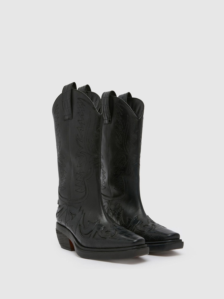 Schuh Dora Leather Western Knee Boots - Image 1 of 3