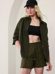 Athleta Green Retreat 100% Linen Mid Rise Shorts - Image 1 of 3