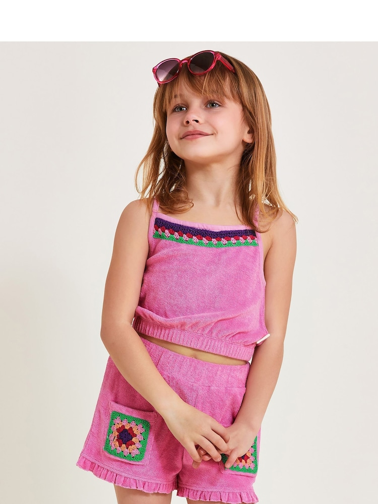 Monsoon Pink Crochet Trim Sun 100% Cotton Vest - Image 1 of 4