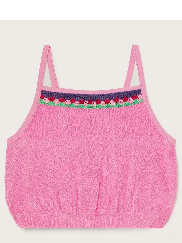 Monsoon Pink Crochet Trim Sun 100% Cotton Vest - Image 2 of 4