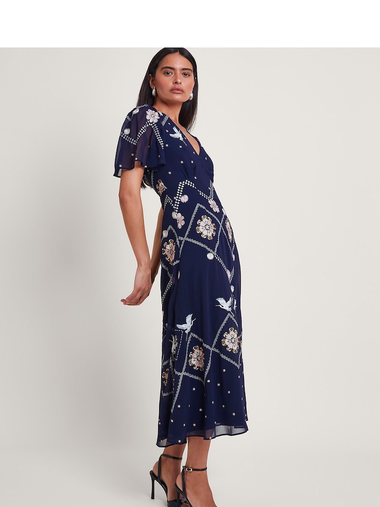 Monsoon Blue Neela Embroidered Tea Dress - Image 1 of 5