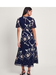 Monsoon Blue Neela Embroidered Tea Dress - Image 2 of 5