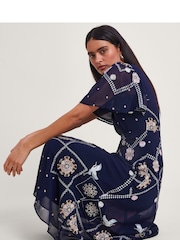 Monsoon Blue Neela Embroidered Tea Dress - Image 3 of 5