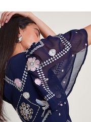 Monsoon Blue Neela Embroidered Tea Dress - Image 4 of 5