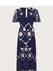 Monsoon Blue Neela Embroidered Tea Dress - Image 5 of 5