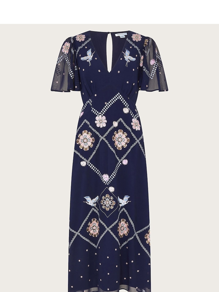 Monsoon Blue Neela Embroidered Tea Dress - Image 5 of 5