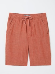 FatFace Seaton Orange Linen Pull On Shorts - Image 6 of 6
