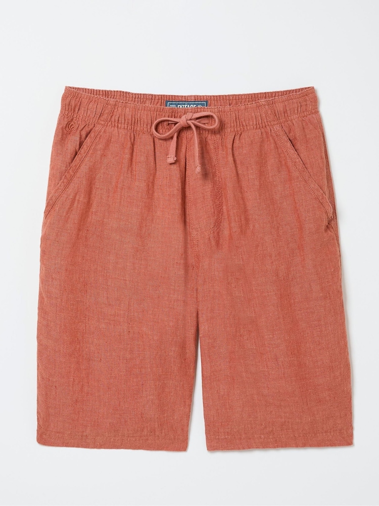 FatFace Seaton Orange Linen Pull On Shorts - Image 6 of 6