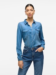 VILA Light Blue Pocket Detail Lightweight Denim Shirt - Image 1 of 3