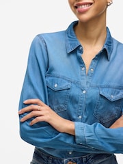 VILA Light Blue Pocket Detail Lightweight Denim Shirt - Image 2 of 3